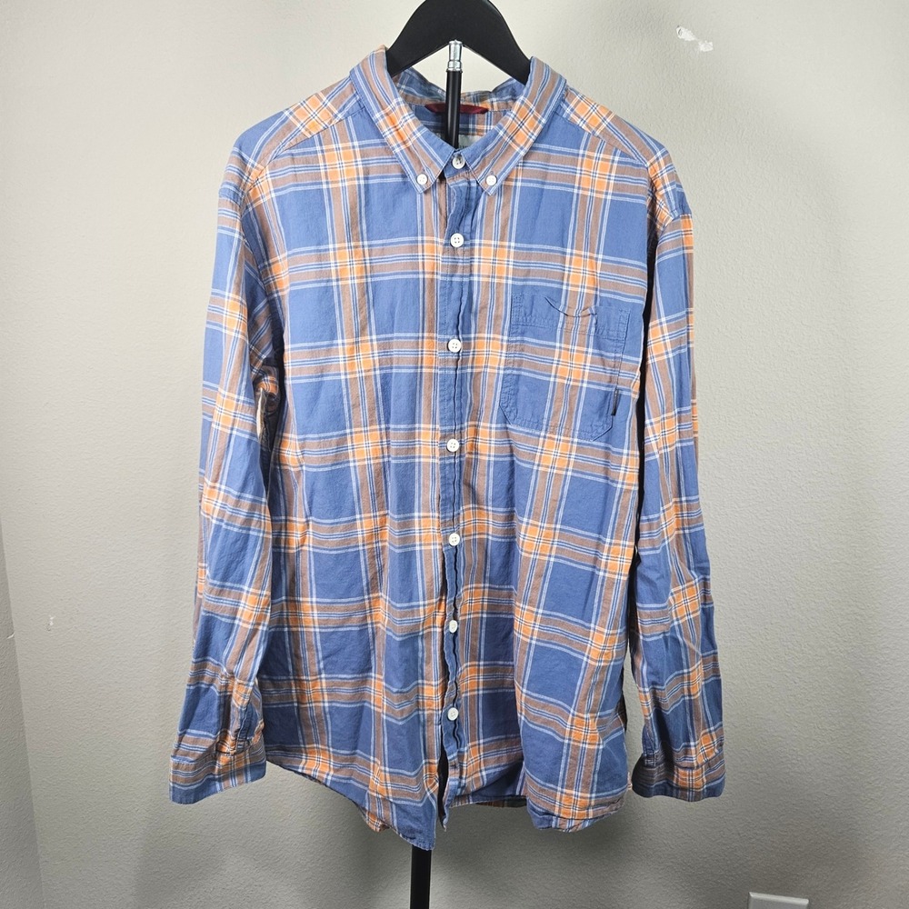 Columbia Button Down Shirt Mens XL Blue Orange Plaid Long Sleeve Gorpcore Hiking